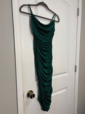 Oh Polly Emerald Green Ruched Midi Slip Dress